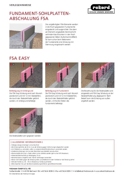 Fundament-Sohlplattenabschalung FSA / FSA Easy