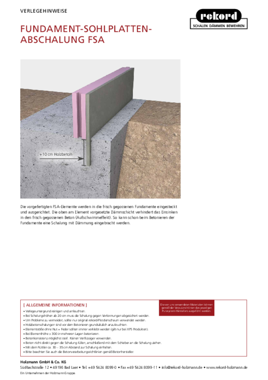 Fundament-Sohlplattenabschalung FSA